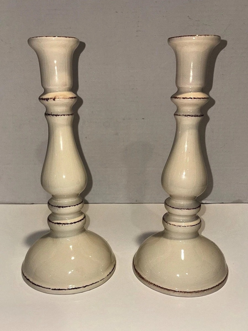 Pair Cream Candlestick Holders Decor